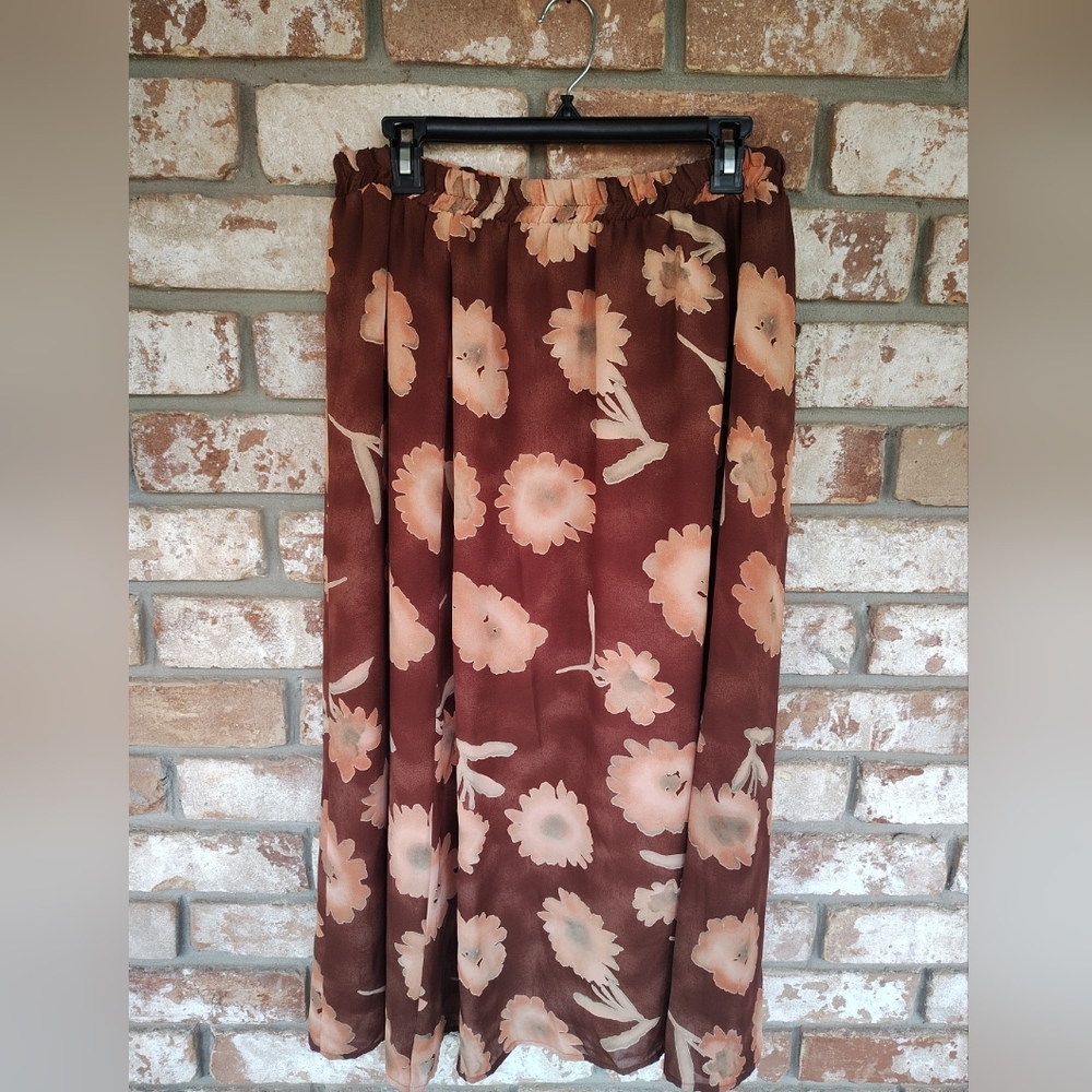 Anthony Mark Hankins Women's Brown Floral Chiffon Elastic Waist Midi Skirt 18W